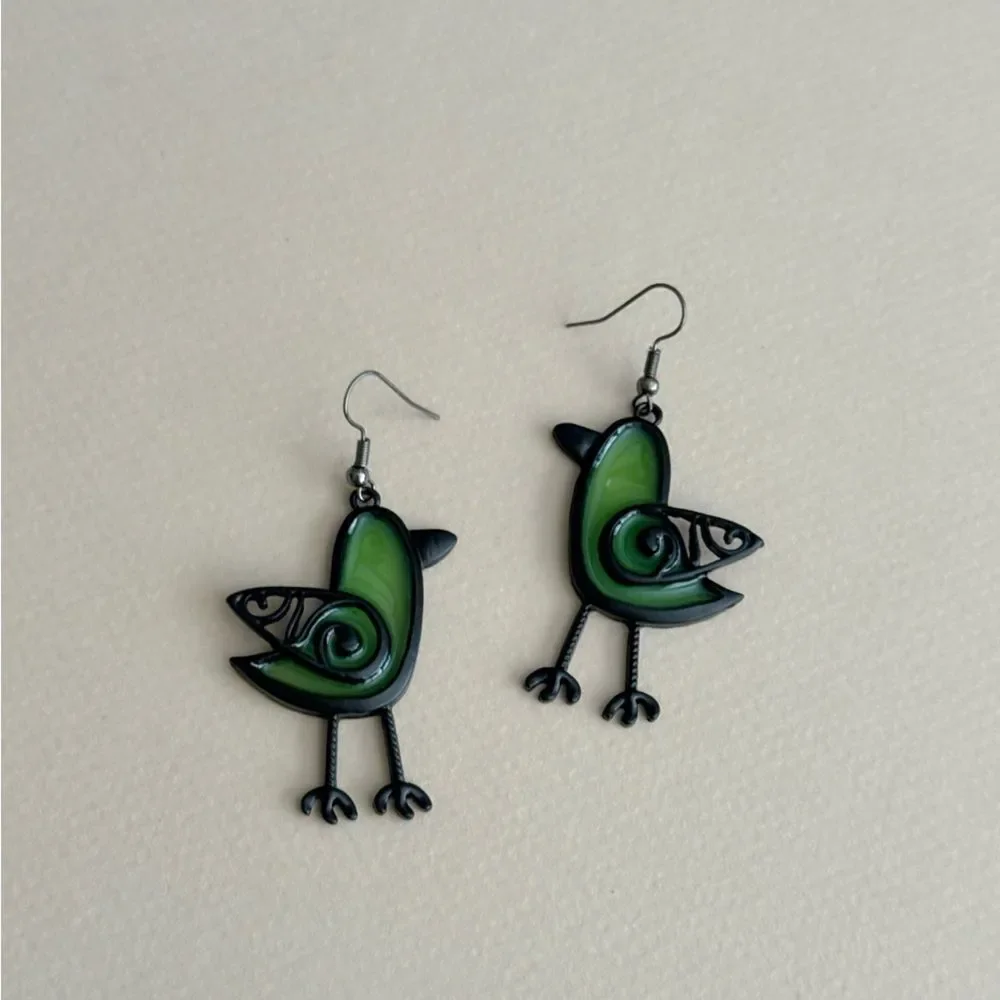 Green Bird Dangle Earrings #2429 - Picture 3 of 6